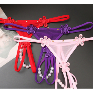 String ouvert à perles fleurs brodées
