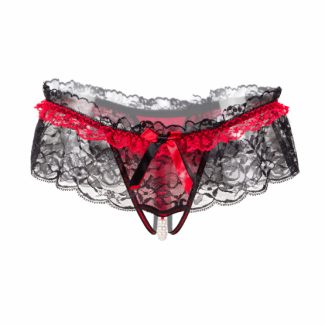Porte-jarretelles dentelle avec perles & string ouvert