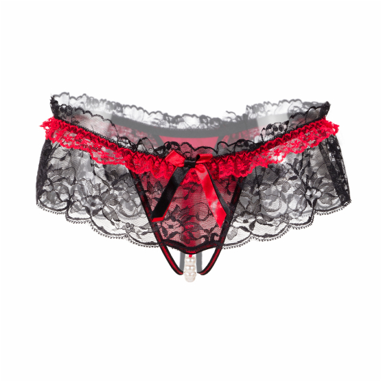 Porte-jarretelles dentelle avec perles & string ouvert